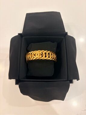 Vintage Chanel 1980s CC Chain Bangle Bracelet Gold Plated | OS